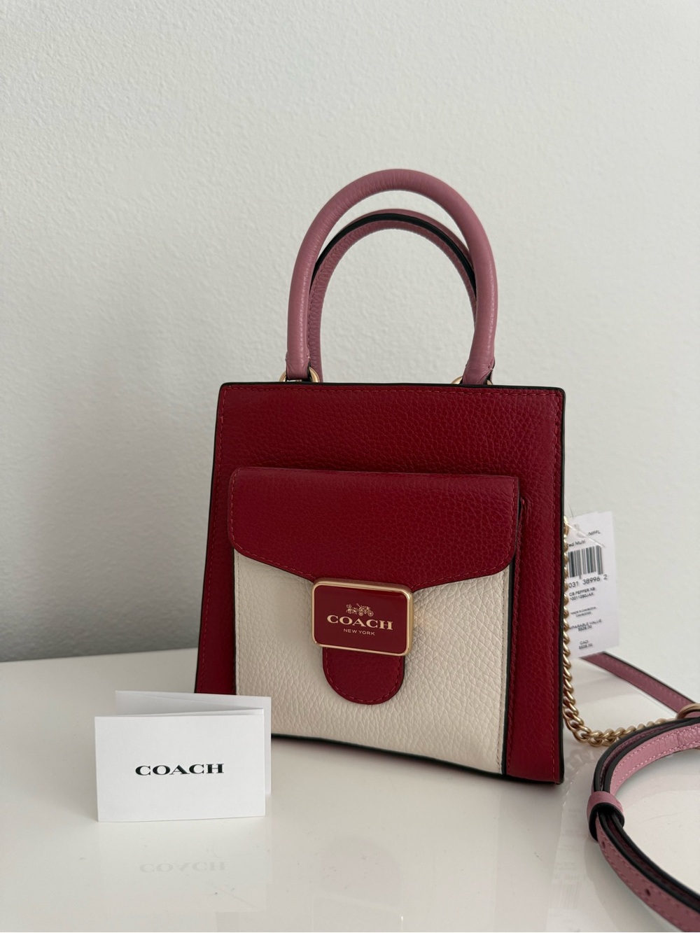 Coach Pink and Red Colorblock Mini Purse - Picture 2 of 11